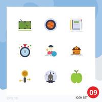 User Interface Pack of 9 Basic Flat Colors of timer stopwatch user sketching notepad Editable Vector Design Elements
