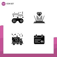 Pack of 4 Modern Solid Glyphs Signs and Symbols for Web Print Media such as game delivery controller projection transport Editable Vector Design Elements