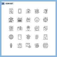 Mobile Interface Line Set of 25 Pictograms of protect head currency brain tree Editable Vector Design Elements