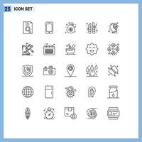 Mobile Interface Line Set of 25 Pictograms of protect head currency brain tree Editable Vector Design Elements