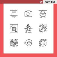 Modern Set of 9 Outlines and symbols such as cost webpage helicopter setting browser Editable Vector Design Elements