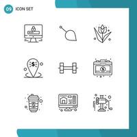 Group of 9 Modern Outlines Set for placeholder location currency business plant Editable Vector Design Elements