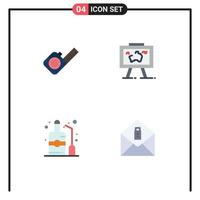 conjunto de iconos planos de interfaz móvil de 4 pictogramas de herramienta de etiqueta de medida colgar botella elementos de diseño vectorial editables vector