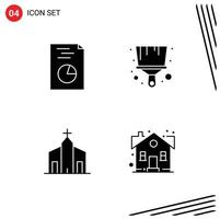 Set of 4 Commercial Solid Glyphs pack for analytics historic brush building building Editable Vector Design Elements