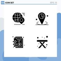 Set of 4 Commercial Solid Glyphs pack for globe placeholder pin graph files Editable Vector Design Elements