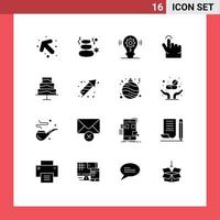 Pack of 16 Modern Solid Glyphs Signs and Symbols for Web Print Media such as photo editor bulb touch finger Editable Vector Design Elements