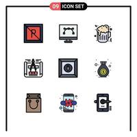 Pack of 9 Modern Filledline Flat Colors Signs and Symbols for Web Print Media such as product box pen tool sketch blueprint Editable Vector Design Elements