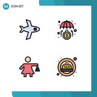 Set of 4 Vector Filledline Flat Colors on Grid for flight cab growth people taxi Editable Vector Design Elements