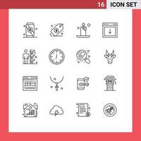 16 iconos creativos, signos y símbolos modernos de la lista de verificación del usuario, fuego hacia el sur, elementos de diseño vectorial editables vector