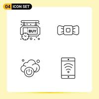 4 User Interface Line Pack of modern Signs and Symbols of sign board cloud shopping bowtie technology Editable Vector Design Elements