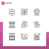 9 Outline concept for Websites Mobile and Apps cog setting browser cash user Editable Vector Design Elements