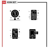 Set of 4 Vector Solid Glyphs on Grid for biology interaction laboratory app call Editable Vector Design Elements