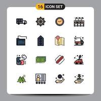16 Universal Flat Color Filled Line Signs Symbols of server data watch pub city Editable Creative Vector Design Elements