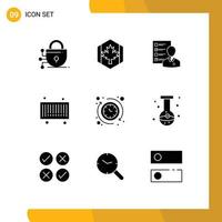 Group of 9 Modern Solid Glyphs Set for barcode skills profile resume job Editable Vector Design Elements