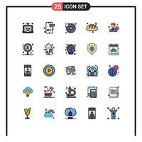 Universal Icon Symbols Group of 25 Modern Filled line Flat Colors of employee food database bread bakery Editable Vector Design Elements