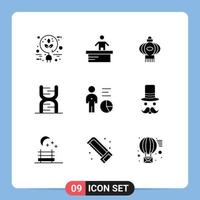 9 Universal Solid Glyphs Set for Web and Mobile Applications chart dna lantern code biology Editable Vector Design Elements