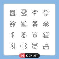 Outline Pack of 16 Universal Symbols of birthday snowy measuring cloud knowledge Editable Vector Design Elements