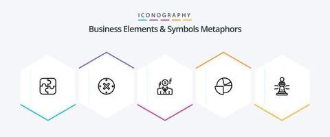 Elementos comerciales y metáforas de símbolos Paquete de iconos de 25 líneas que incluye el juego. grafico. empresario. tarta. analítica vector