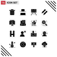 Set of 16 Vector Solid Glyphs on Grid for box email barbeque security lock Editable Vector Design Elements