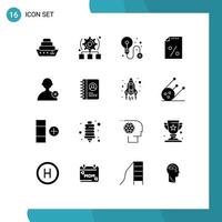 Pictogram Set of 16 Simple Solid Glyphs of book man idea delete payment Editable Vector Design Elements