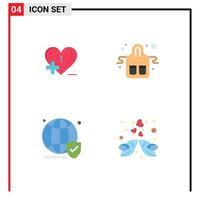 4 Universal Flat Icons Set for Web and Mobile Applications love globe heart care gloves website Editable Vector Design Elements