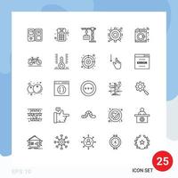 User Interface Pack of 25 Basic Lines of washing machine crane control gear Editable Vector Design Elements