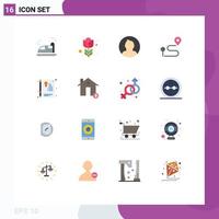 Mobile Interface Flat Color Set of 16 Pictograms of document pin avatar navigation location Editable Pack of Creative Vector Design Elements