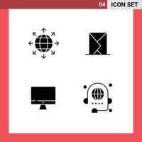 Pack of 4 creative Solid Glyphs of connection computer world mail screen Editable Vector Design Elements