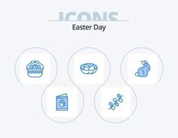 Easter Blue Icon Pack 5 Icon Design. bynny. egg. basket. easter. bowl vector