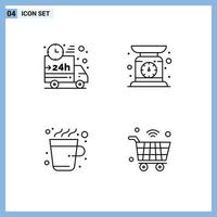 4 User Interface Line Pack of modern Signs and Symbols of car coffee shipping machine drink Editable Vector Design Elements