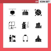 Pack of 9 creative Solid Glyphs of car file cd document develop Editable Vector Design Elements