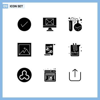 9 Universal Solid Glyphs Set for Web and Mobile Applications music file lab picture image Editable Vector Design Elements