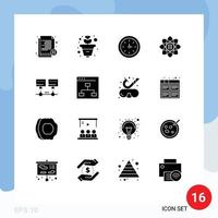 Solid Glyph Pack of 16 Universal Symbols of network dollar device data scince data Editable Vector Design Elements