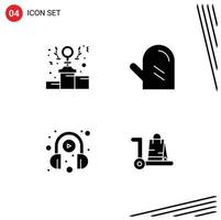 Pack of 4 creative Solid Glyphs of power headphone podium glove play Editable Vector Design Elements