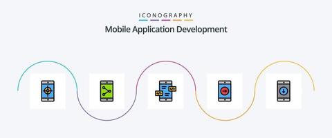 Mobile Application Development Line Filled Flat 5 Icon Pack Including mobile application. application. arrows. mobile application. right vector