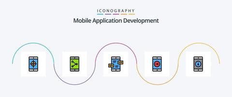 la línea de desarrollo de aplicaciones móviles llenó el paquete de iconos planos 5 que incluye la aplicación móvil. solicitud. flechas aplicación movil. bien vector