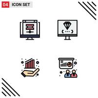 Set of 4 Modern UI Icons Symbols Signs for cloud programming online computer data Editable Vector Design Elements