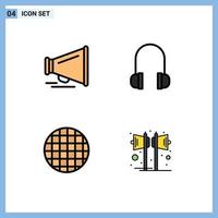 User Interface Pack of 4 Basic Filledline Flat Colors of speaker loudspeaker headphones food party Editable Vector Design Elements