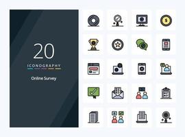 20 Online Survey line Filled icon for presentation vector