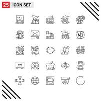 Pack of 25 Modern Lines Signs and Symbols for Web Print Media such as document clipboard lobbying checklist key Editable Vector Design Elements