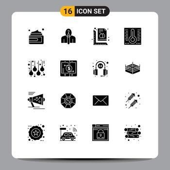 16 glifos sólidos universales establecidos para aplicaciones web y móviles accesorios temperatura mercurio creativo imprimir elementos de diseño vectorial editables vector