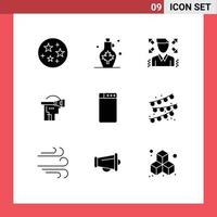 9 User Interface Solid Glyph Pack of modern Signs and Symbols of buntings machine businessman technology reality Editable Vector Design Elements