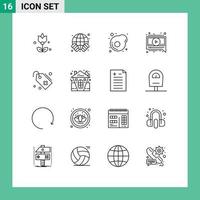 Pack of 16 Modern Outlines Signs and Symbols for Web Print Media such as castle add egg tag video Editable Vector Design Elements