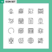 Pack of 16 Modern Outlines Signs and Symbols for Web Print Media such as castle add egg tag video Editable Vector Design Elements