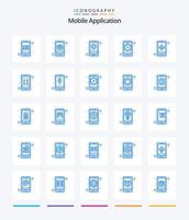aplicación móvil creativa 25 paquete de iconos azules, como carga de aplicaciones. . engranaje. vídeo transmitido en vivo. aplicación de vídeo vector
