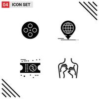 Mobile Interface Solid Glyph Set of 4 Pictograms of cinema shopping multimedia global beauty Editable Vector Design Elements