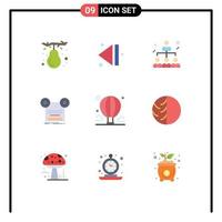 Pack of 9 Modern Flat Colors Signs and Symbols for Web Print Media such as balloon music network tape recording Editable Vector Design Elements