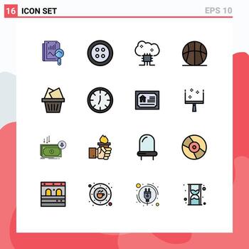 Set of 16 Vector Flat Color Filled Lines on Grid for cart game cloud database basketball activities Editable Creative Vector Design Elements