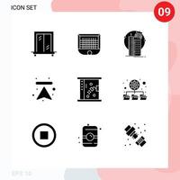 Pictogram Set of 9 Simple Solid Glyphs of bathroom upload smart city up arrow Editable Vector Design Elements