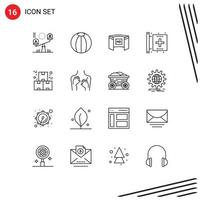 Pack of 16 Modern Outlines Signs and Symbols for Web Print Media such as health fitness cinematography disease hd Editable Vector Design Elements